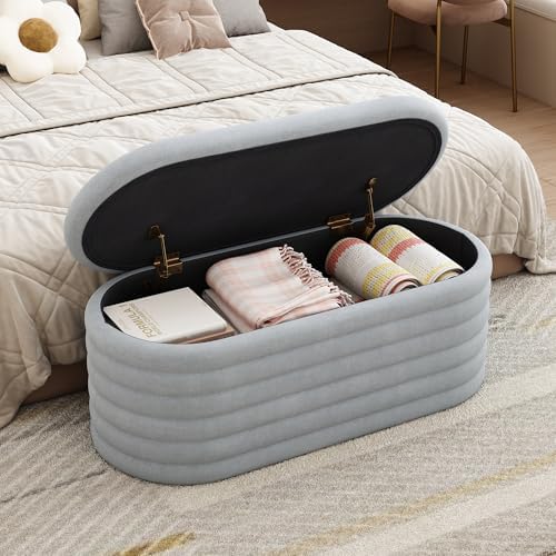40 inch upholstered storage ottoman bench,ready to go,light, side view