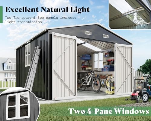 amerlife 10x12x7 ft outdoor storage shed with 2, close-up detail