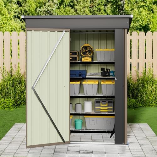 jummico metal outdoor storage shed 5 x 3, front angle view