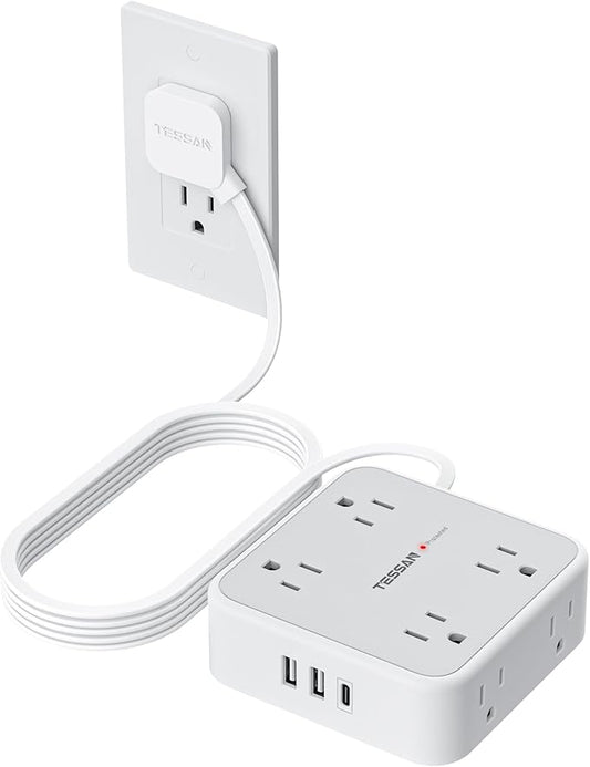 TESSAN 10 Ft Surge Protector Power Strip, 3 USB 8 Outlets, Flat Plug Extension by TESSAN