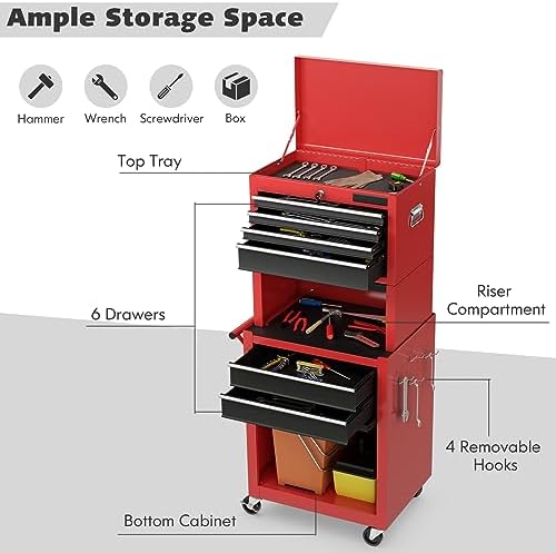 goplus tool chest, 3-in-1 rolling 6 drawers tool, front angle view