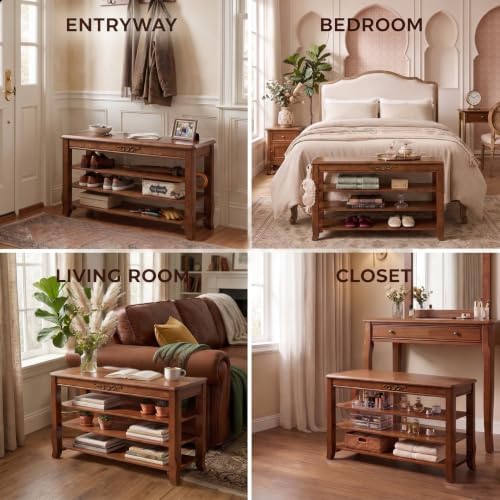 shoe rack bench with storage 3 tier solid, view 9