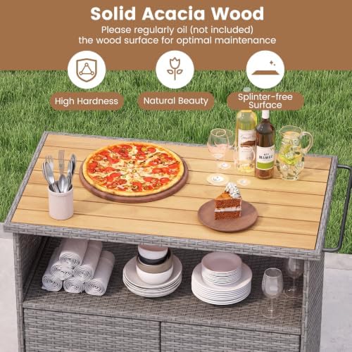 tangkula rattan outdoor storage cabinet with 4 wheels, side view