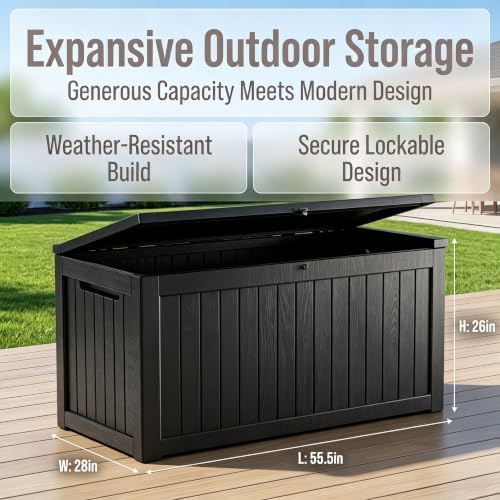 201 gallon large resin outdoor storage box, waterproof on a desk or shelf