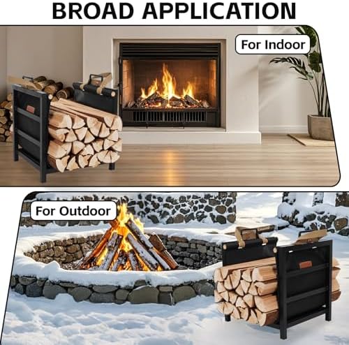 firewood rack indoor outdoor with firewood carrier, fireplace on a desk or shelf