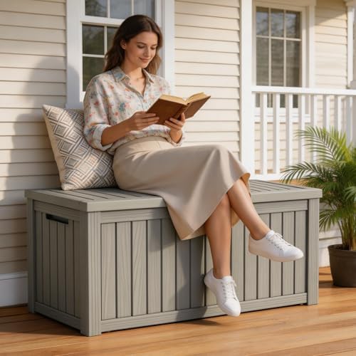 mars villa 120 gallon deck box, outdoor storage, close-up detail