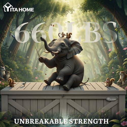 yitahome 150 gallon large deck box with x-shaped showing dimensions