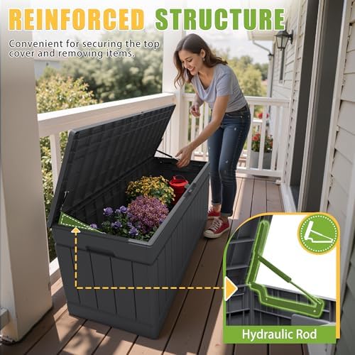 greesum outdoor storage box 82 gallon storage bin shown in use
