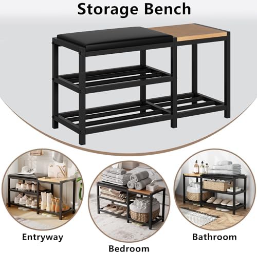 shoe bench with shoe rack,shoe rack for entryway,supports showing dimensions