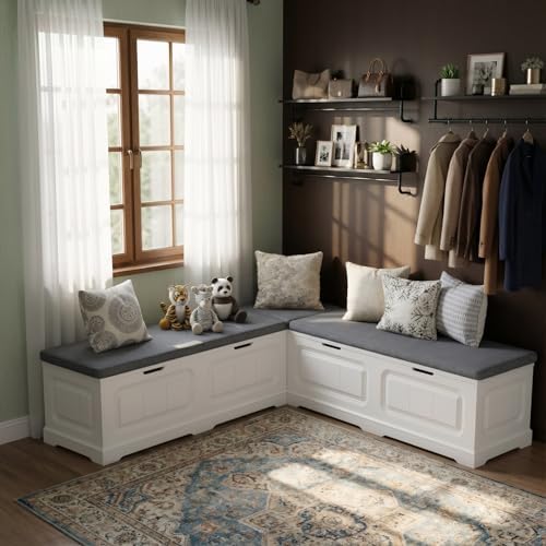pakasept breakfast nook bench, l shaped storage bench, front angle view