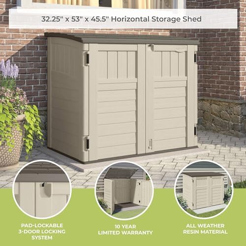 suncast 3 pack 34 cu ft capacity horizontal, package contents
