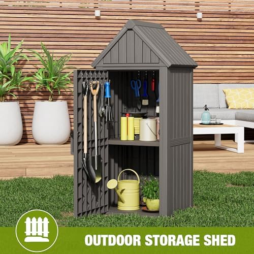 outdoor storage shed – sturdy resin with sloping, close-up detail