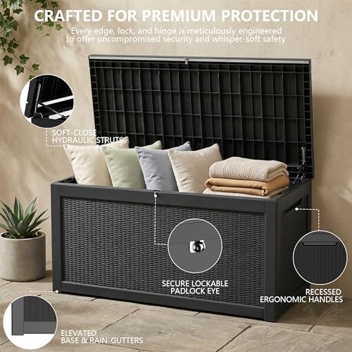 outdoor storage box,320 gallon waterproof deck box [upgraded, close-up detail