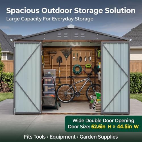 8x6 ft outdoor sotrage shed, iron wood combination, close-up detail