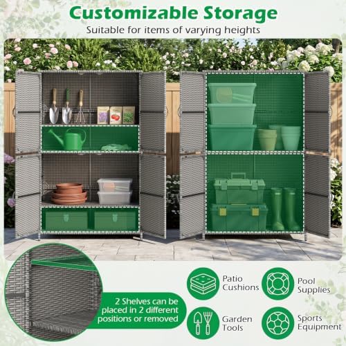 tangkula rattan outdoor storage cabinet, patiojoy outdoor cabinet, close-up detail