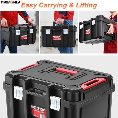 maxpower 16-inch stackable tool box, 10" h, metal, side view