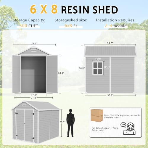 pipleo 6x8 ft resin outdoor storage shed with, package contents