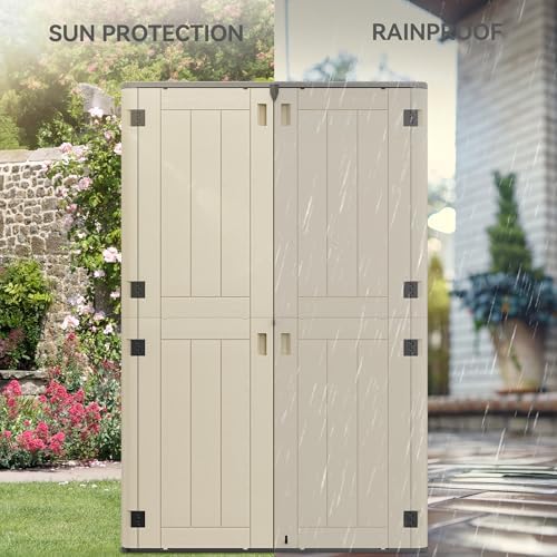 yitahome 60 cuft vertical outdoor storage shed w/o, front angle view
