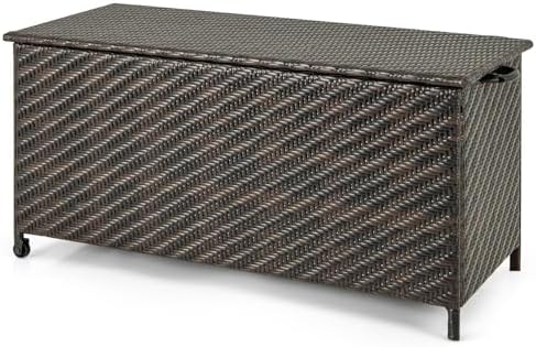 tangkula tightly-woven rattan deck box, patiojoy storage cabinet, view 9