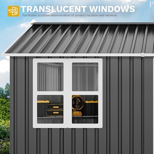 dwvo 10x8ft metal outdoor storage shed with window showing dimensions