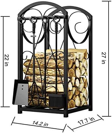 kingson firewood rack indoor/outdoor log holder, black showing dimensions