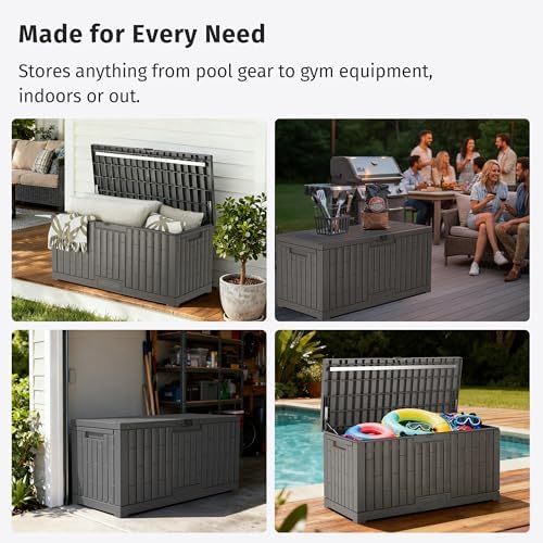 east oak 120 gallon outdoor storage box | showing dimensions