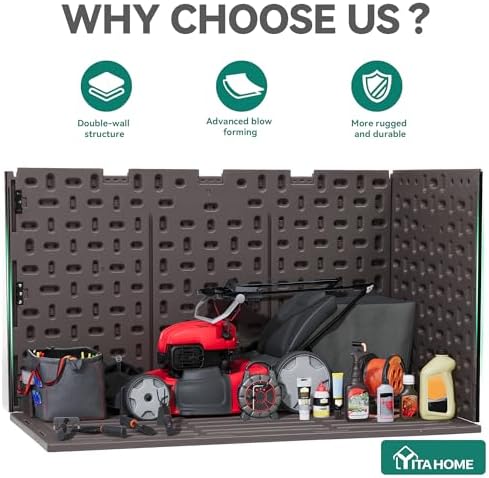 yitahome 220 gallon double-wall deck box with divider showing dimensions