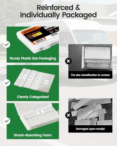 meite 18 Gauge Stainless Steel Brad Nails, Assorted 5 Sizes (3/4",1", 1-1/4", 1-1/2", 2") Universal Finish Nails for Pneumatic, Electric 18GA Brad Nail Gun Nailer, Multi-Pack 2,000-Count
