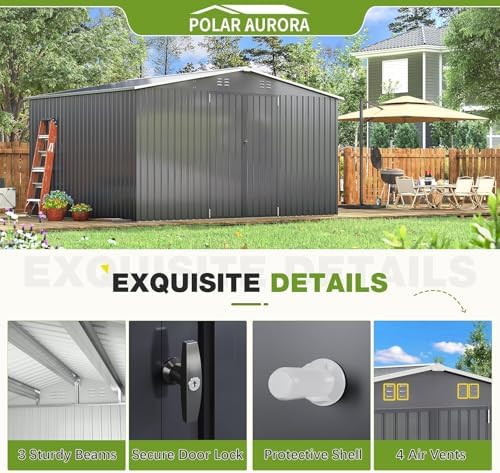 polar aurora 10x12 outdoor storage metal shed with showing dimensions