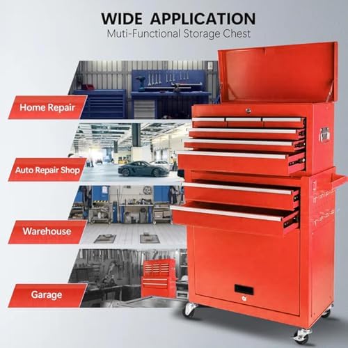 8 drawers rolling tool chest, 2-in-1 detachable metal, front angle view