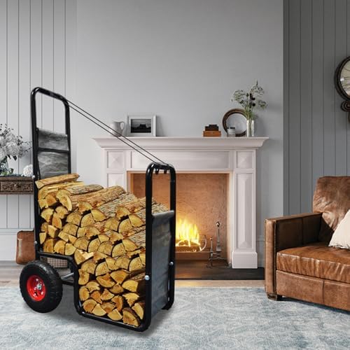 doublehorse firewood cart 27x20x44 in steel pneumatic wheels shown in use