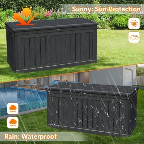 320 gallon waterproof outdoor storage box, lockable patio, close-up detail