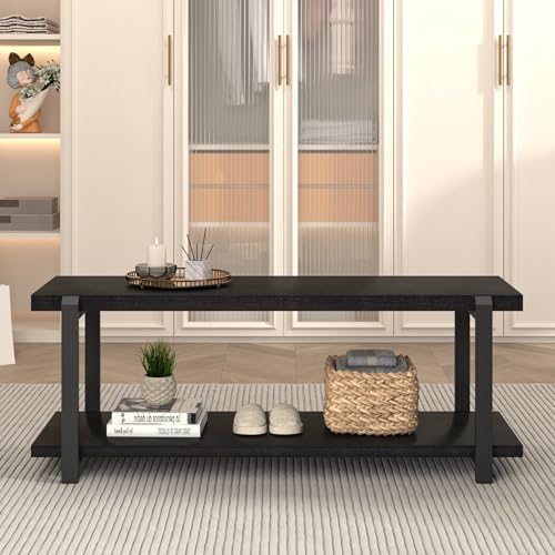 excefur entryway bench, modern wood and metal storage showing dimensions