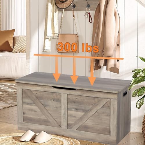 timberer 39.4" storage chest, wooden storage bench, large, side view