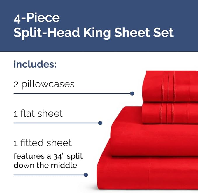 Split Head King Sheet Set – 4 Piece Flex Split Top King Sheets - Image 3