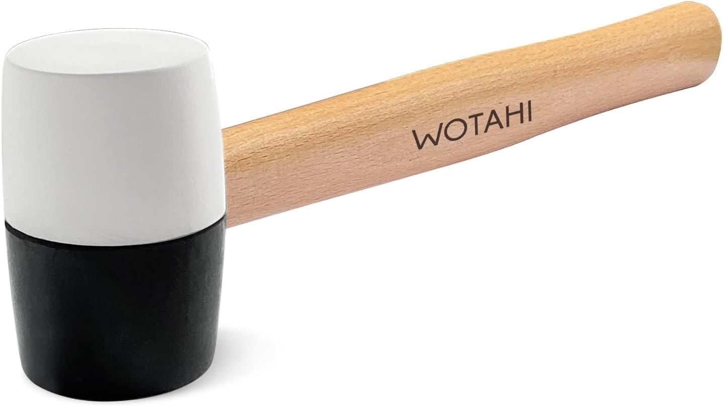 8 Oz. Rubber Mallet Hammer | White and Black Double-Faced Soft Head, Hardwood Handle Small Hammer for Woodworking, Flooring, and Tile