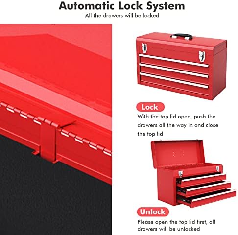 ironmax portable tool box, lockable steel tool chest, side view