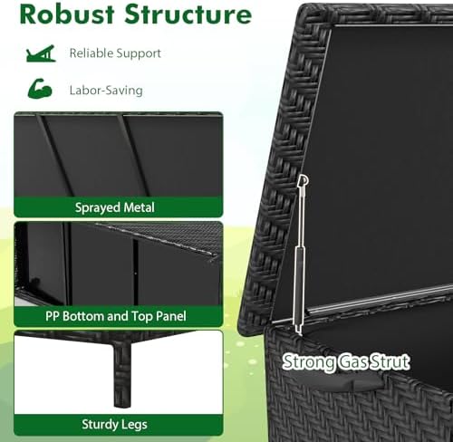 tangkula tightly-woven rattan deck box, patiojoy storage cabinet, side view