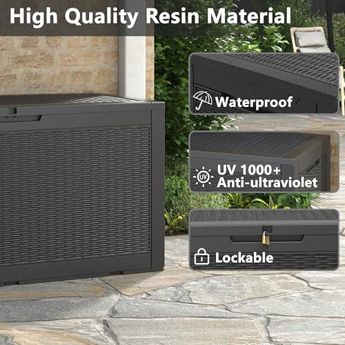 resin outdoor deck storage box waterproof (black, 110, side view