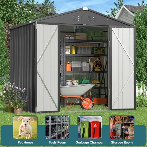 gizoon 8x6 ft outdoor storage shed, corrosion metal, close-up detail