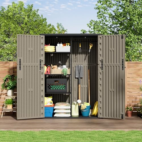 kinying outdoor storage shed,57 cu.ft vertical outdoor storage, front angle view