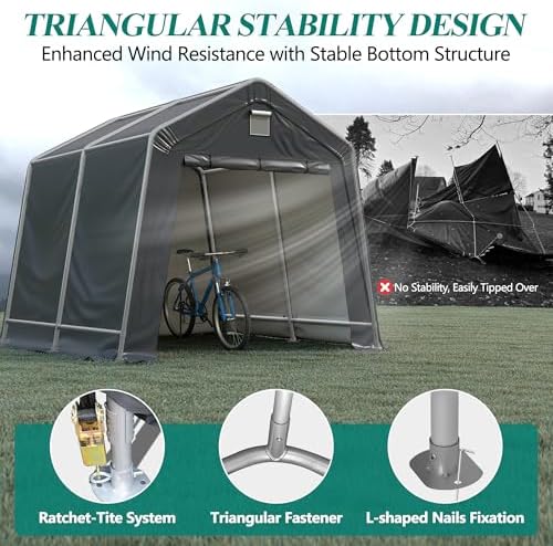 gartoo 10' x 10' outdoor storage shelter, gray showing dimensions