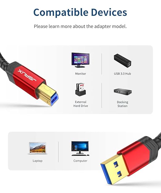 JSAUX USB 3.0 Printer Cable, Type A Male to B 3.0 Male USB 3.0 Type B Upstream - Image 3