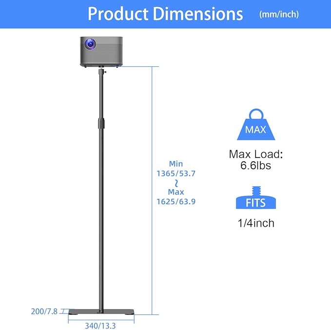 suptek Exdentable 63.9" Projector Stand 360°Swivel, Height Adjustable - Image 7
