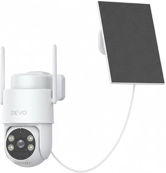 Devo Solar Security Camera Wireless Outdoor, 2.3K HD 360° PTZ Color Night Vision by DEVO