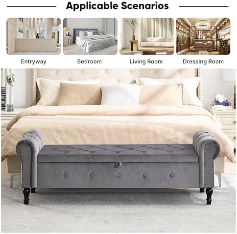storage bench 67" velvet end of bed benches, package contents