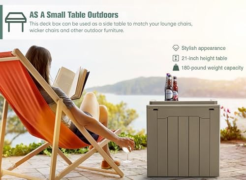 gunji 30 gallon small deck box outdoor waterproof on a desk or shelf