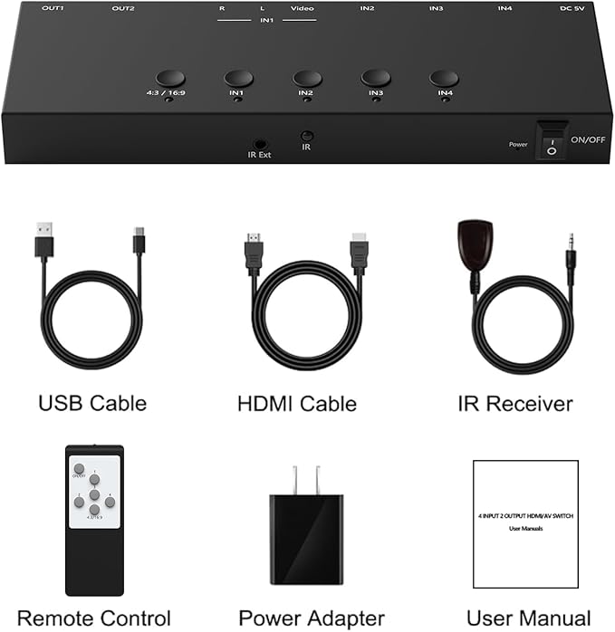 RuiPuo 4In to 2Out HDMI/AV Switch RCA to 2Port HDMI Converter - Image 8