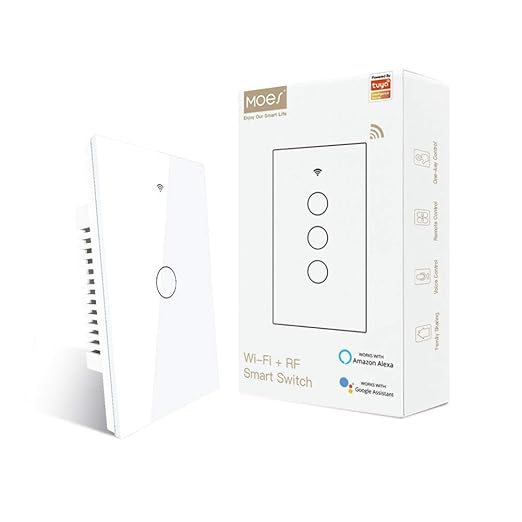 MOES 2.4GHz WiFi Wall Touch Smart Switch Neutral Wire Required, 3 Way by MOES