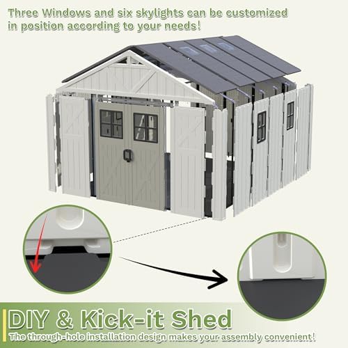 greesum 10x12ft resin outdoor storage shed with floor, side view